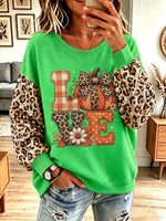Vintage Elegant Sparkling Halloween Pumpkin Leopard Print Sweatshirt