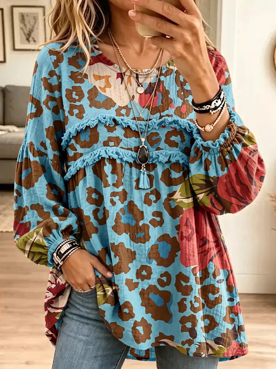 Women's Vintage Elegant Textured Crinkle Ruffle Babydoll Tunic Blouse