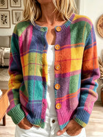 Women's Rainbow Plaid Button-Front Cardigan
