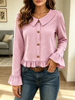 Retro Ruffle Peter‑pan Collar Art Casual Stylish Long Sleeve Shirt