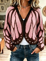 Retro Butterfly Pattern Art Casual Stylish Long Sleeve Knitted Cardigan Sweater