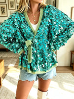 Women's Fashionable Casual Sequin Tie-Up Coat