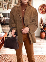 Vintage Suede Lapel Single‑Breasted Blazer Jacket Women Casual Coat