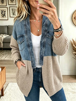 Women's Denim Patchwork Knit Cardigan