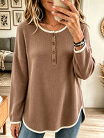 Women's Waffle Knit Button-Down Henley Tunic