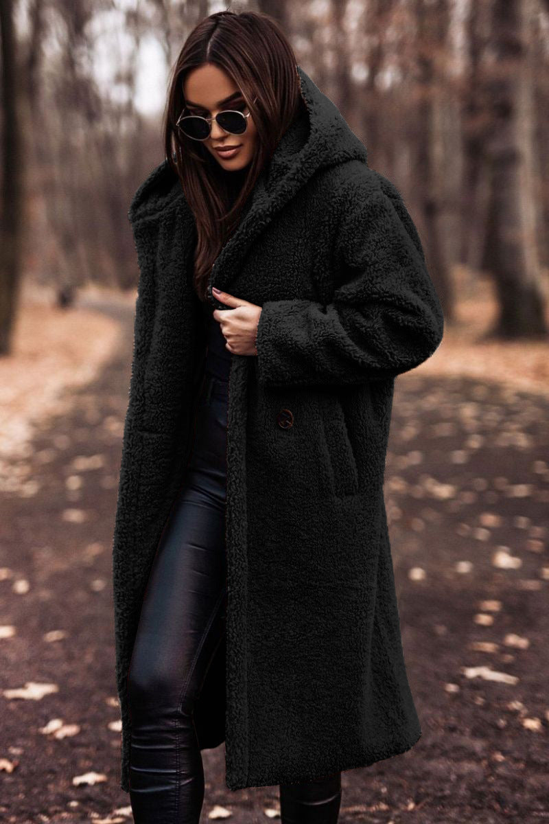 Hooded Long Teddy Coat Oversized Fleece Warm Winter Sherpa Overcoat