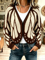 Retro Butterfly Pattern Art Casual Stylish Long Sleeve Knitted Cardigan Sweater