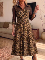 Women's Vintage Elegant Leopard Print Patchwork Sheer Mesh Dress