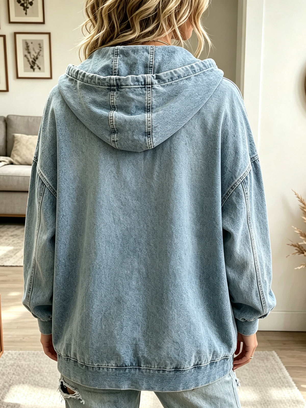 Women's Floral Print Zip-Up Denim Jacket