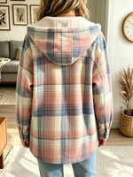 Women's Casual Loose-fit Plaid Hoodie Coat