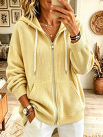 Women's Full-Zip Ribbed Knit Hooded Cardigan