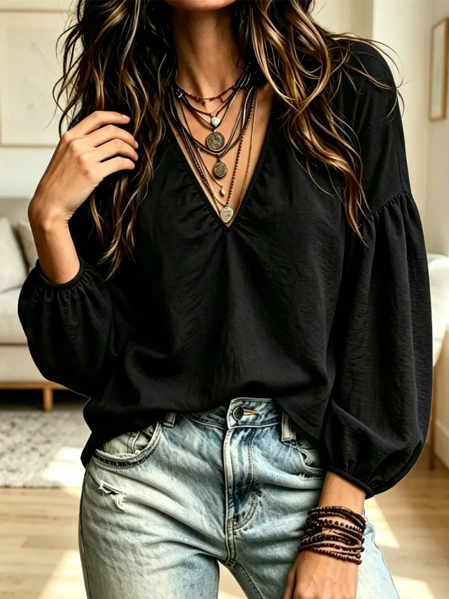 Retro Art V Collar Casual Stylish Long Sleeve Cotton Linen Shirt