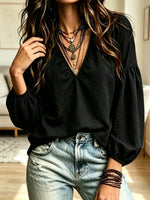 Retro Art V Collar Casual Stylish Long Sleeve Cotton Linen Shirt
