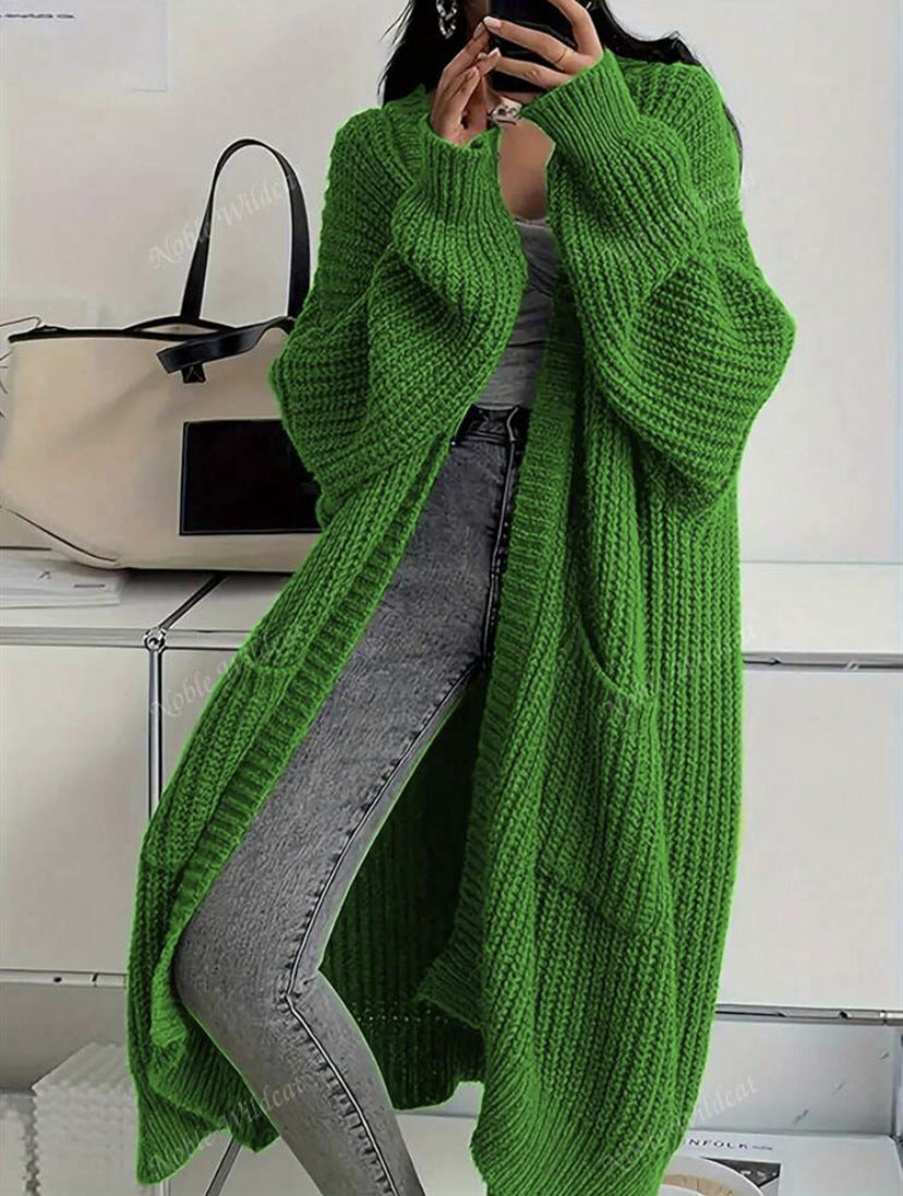 Oversized Long Open Front Knit Cardigan Women Chunky Sweater Coat With Pockets