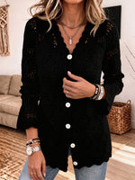 Floral Crochet Lace Bell Sleeve Button‑Front V‑Neck Cardigan Women