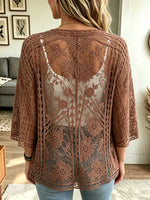 Women's Sheer Floral Lace Open-Front Kimono Cardigan
