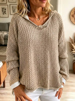 Retro Solid Color Loose Hooded Art Casual Stylish Long Sleeve Knitted Top