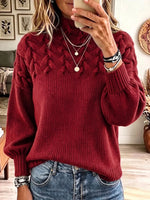 Vintage Elegant Cable Braided Details Turtleneck Long-sleeved Sweater