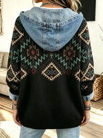 Women's Vintage Print Loose Hoodie Cardigan Coat