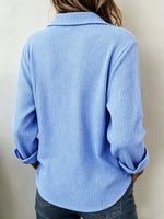 Classic Solid Color Lapel Art Casual Long Sleeve Waffle Shirt
