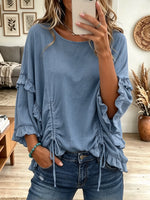 Women's Drawstring Ruched Ruffle Blouse