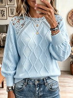 Vintage Elegant Patchwork Openwork Lace Textured Sweater