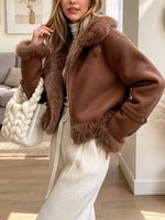 Retro Fur Suede Art Casual Stylish Long Sleeve Lapel Coat