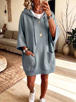 Retro Hooded Art Casual Stylish 3/4 Sleeve Short Sweatshirt Dress