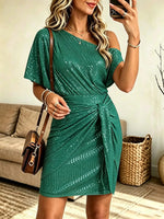 Women's One-Shoulder Draped Sequin Mini Dress