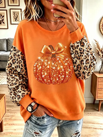 Vintage Elegant Sparkling Halloween Pumpkin Leopard Print Sweatshirt