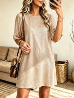 Women's Sequin Short Sleeve Shift Mini Dress