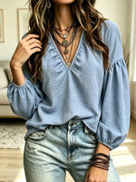 Retro Art V Collar Casual Stylish Long Sleeve Cotton Linen Shirt