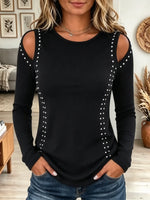 Women's Studded Cold-Shoulder Long-Sleeve Top