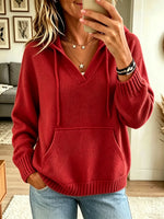 Women's V-Neck Knit Pullover Hoodie