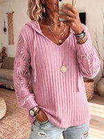 Retro Elegant Lace Hollow Patchwork Hooded Casual Long Sleeve Top