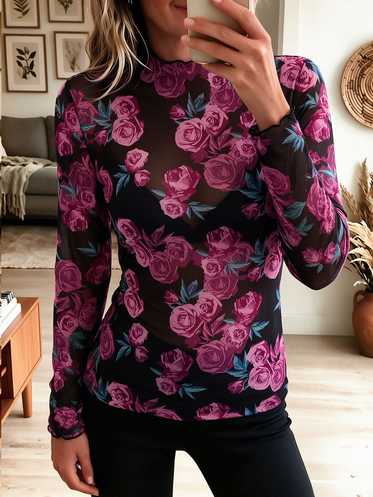 Brown Cowl Neck Cold Shoulder Ruched Long Sleeve Wrap Top