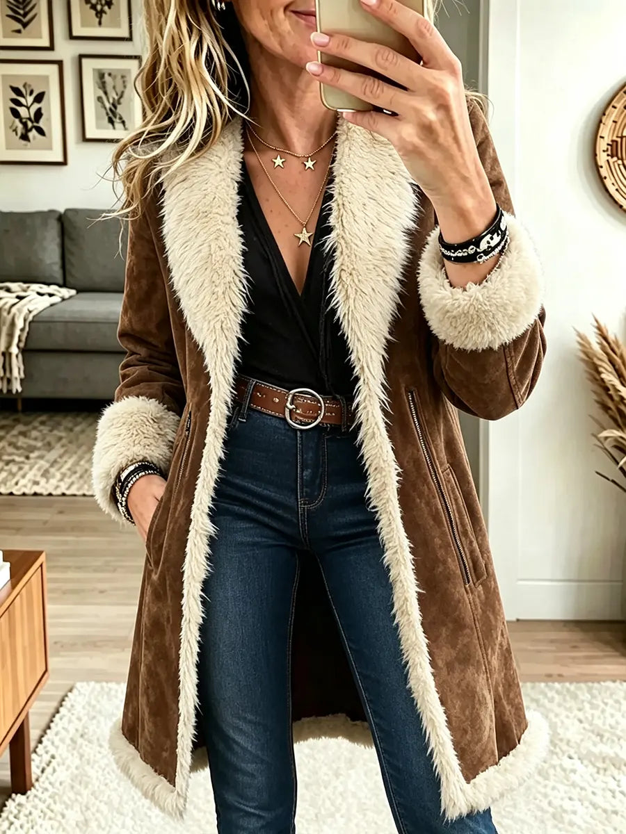 Women's Vintage Turn-down Collar Fleece Warm Jacket