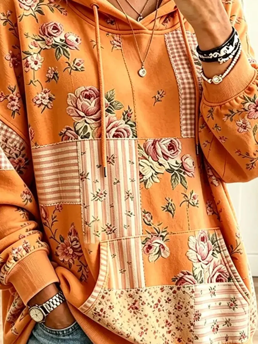 Retro Floral Pattern Art Print Casual Long Sleeve Sweatshirt