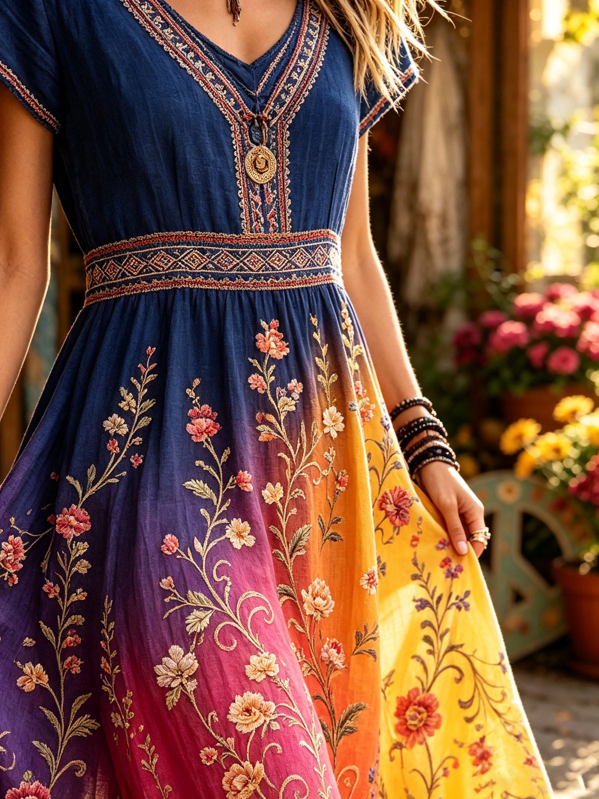 Women's Ombre Floral Vine Print Maxi Dress