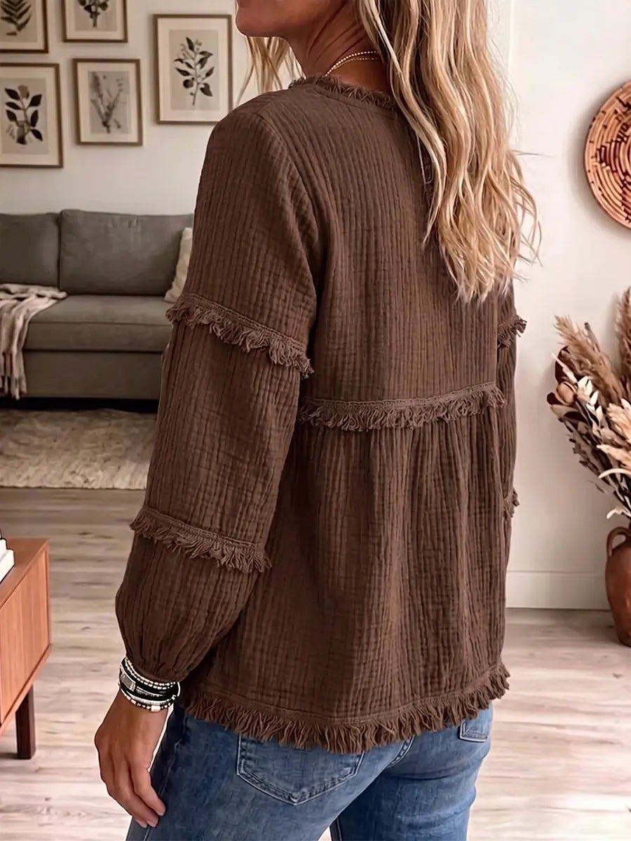 Vintage Elegant Patchwork Long Sleeves Cotton Linen Shirt