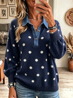 Women's Polka Dot Denim Collar Knit Sweater