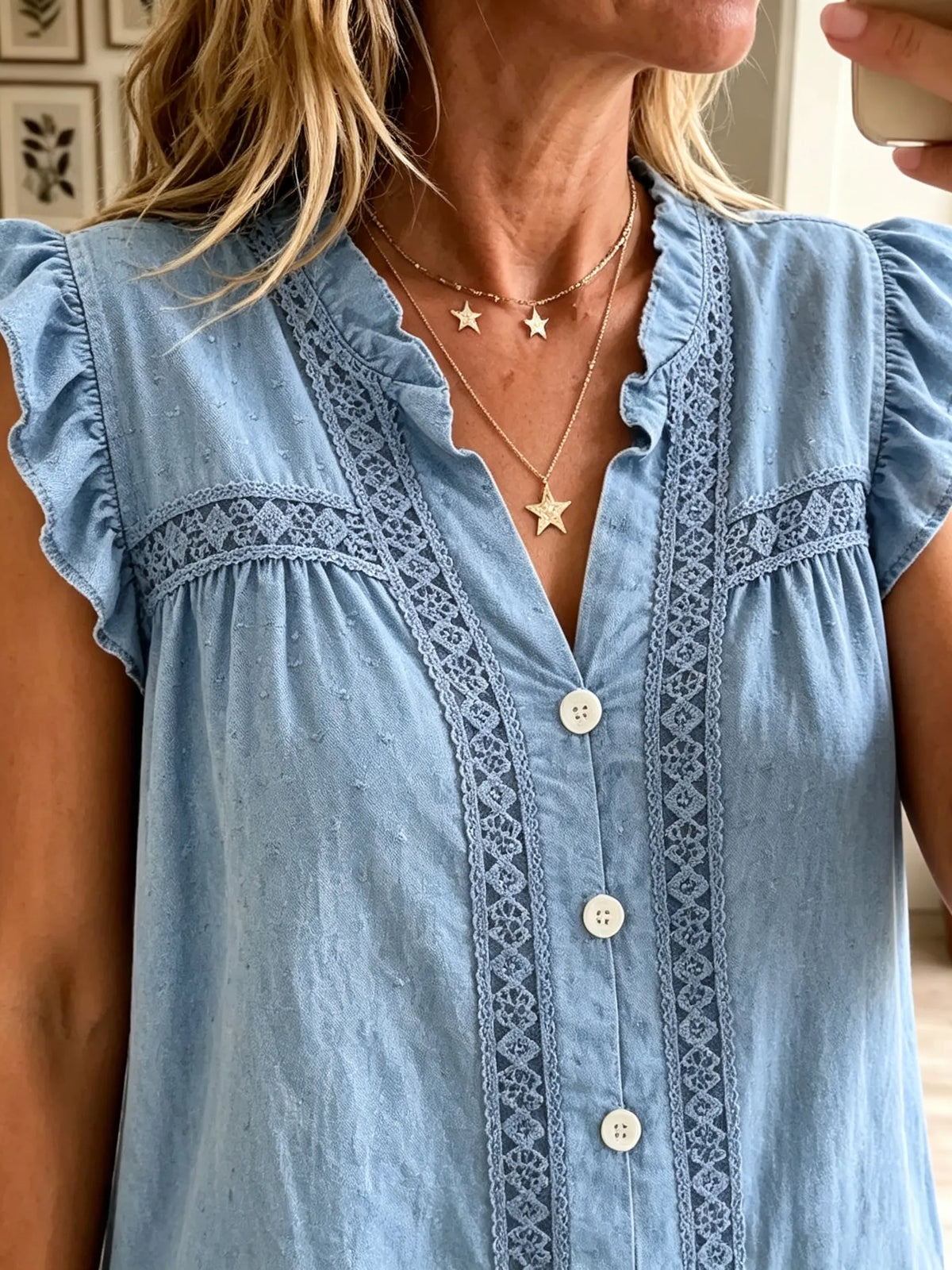 Women's Lace Ruffle Sleeveless Blouse