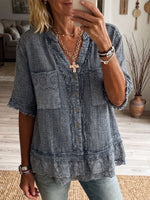 Vintage Elegant Cotton And Linen Patchwork Shirt