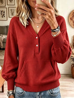Women's Ribbed Knit Henley Pocket Sweater