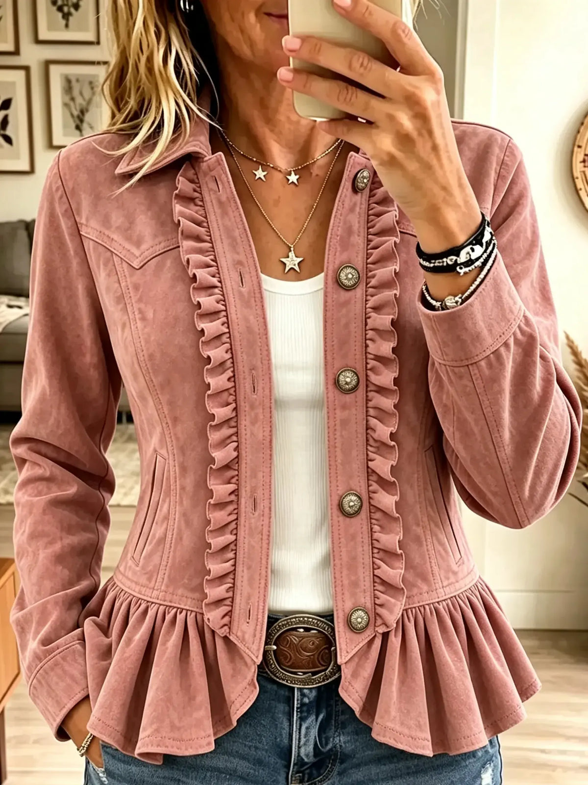 Women's Ruffle Peplum Suede Western Jacket