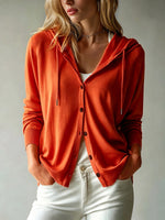 Women's Solid Color Art Casual Hooded Long Sleeve Button Knit Cardigan