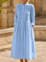 Women's Pleated Band Collar Shirt Dress