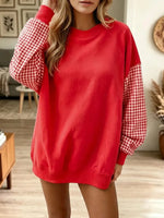 Retro Plaid Patchwork Art Casual Stylish Round Collar Long Sleeve Sweatshirt