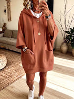Retro Hooded Art Casual Stylish 3/4 Sleeve Short Sweatshirt Dress