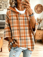 Retro Plaid Pattern Art Casual Long Sleeve Hooded Sweatshirt
